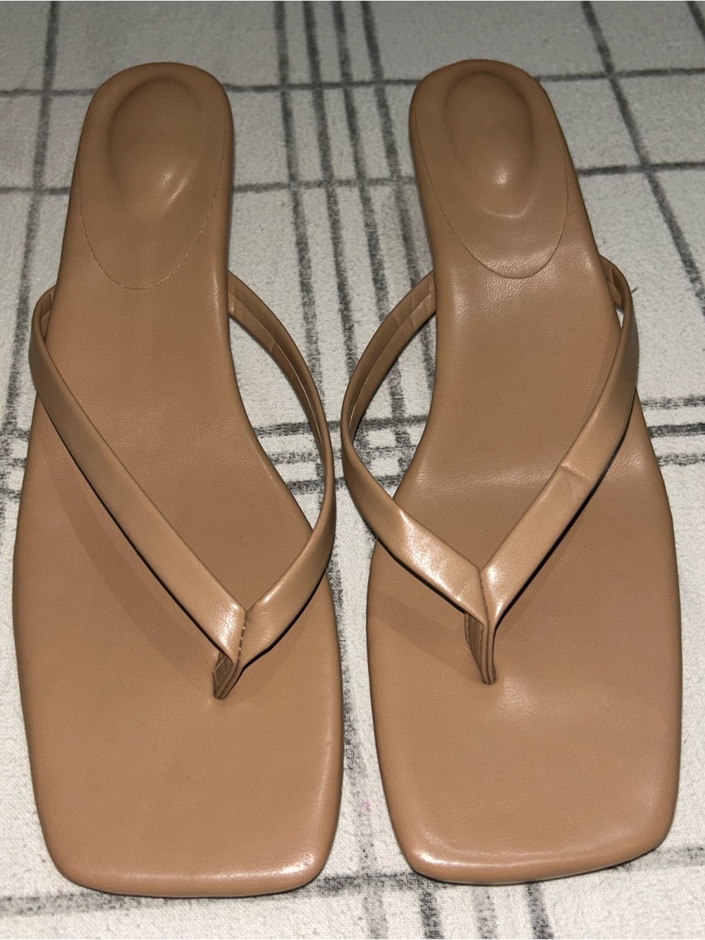 Women's Tan Square-Toe Thong Sandals